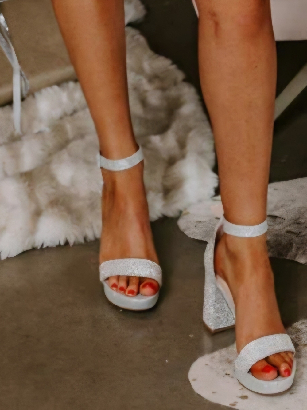 Women's Silver Ankle-Strap Block Heel Sandals